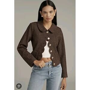 Maeve Scallop Tweed Lady Jacket Brown Size Small